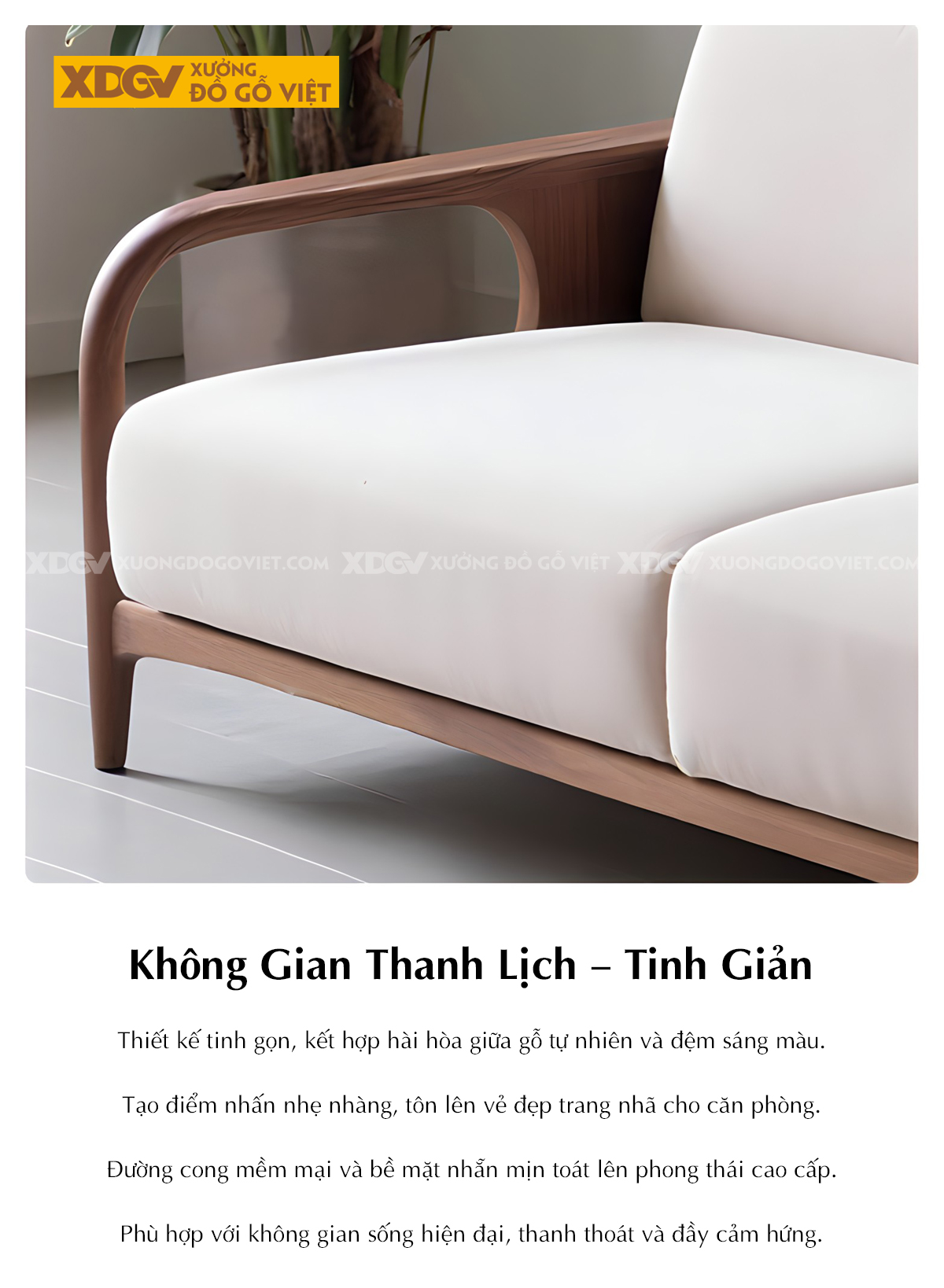 Sofa Sồi Mỹ Japandi Tối Giản Thanh Lịch Tay Tựa Uốn Cong