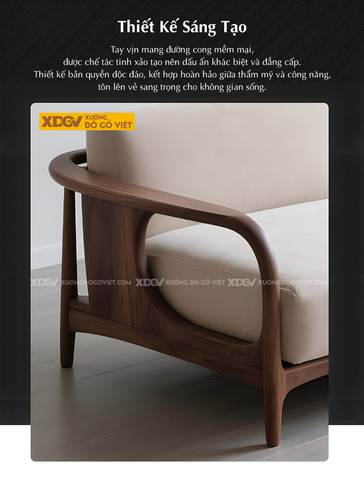 Sofa Sồi Mỹ Japandi Tối Giản Thanh Lịch Tay Tựa Uốn Cong
