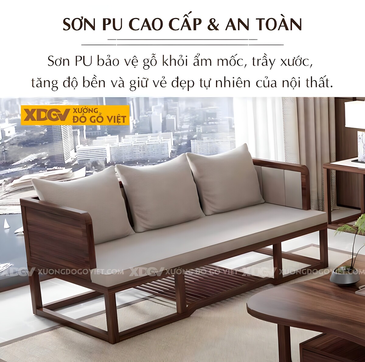 Sofa Walnut Óc Chó Khung Nan Tối Giản