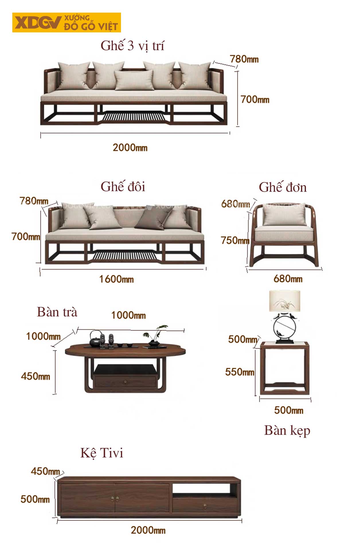 Sofa Walnut Óc Chó Khung Nan Tối Giản