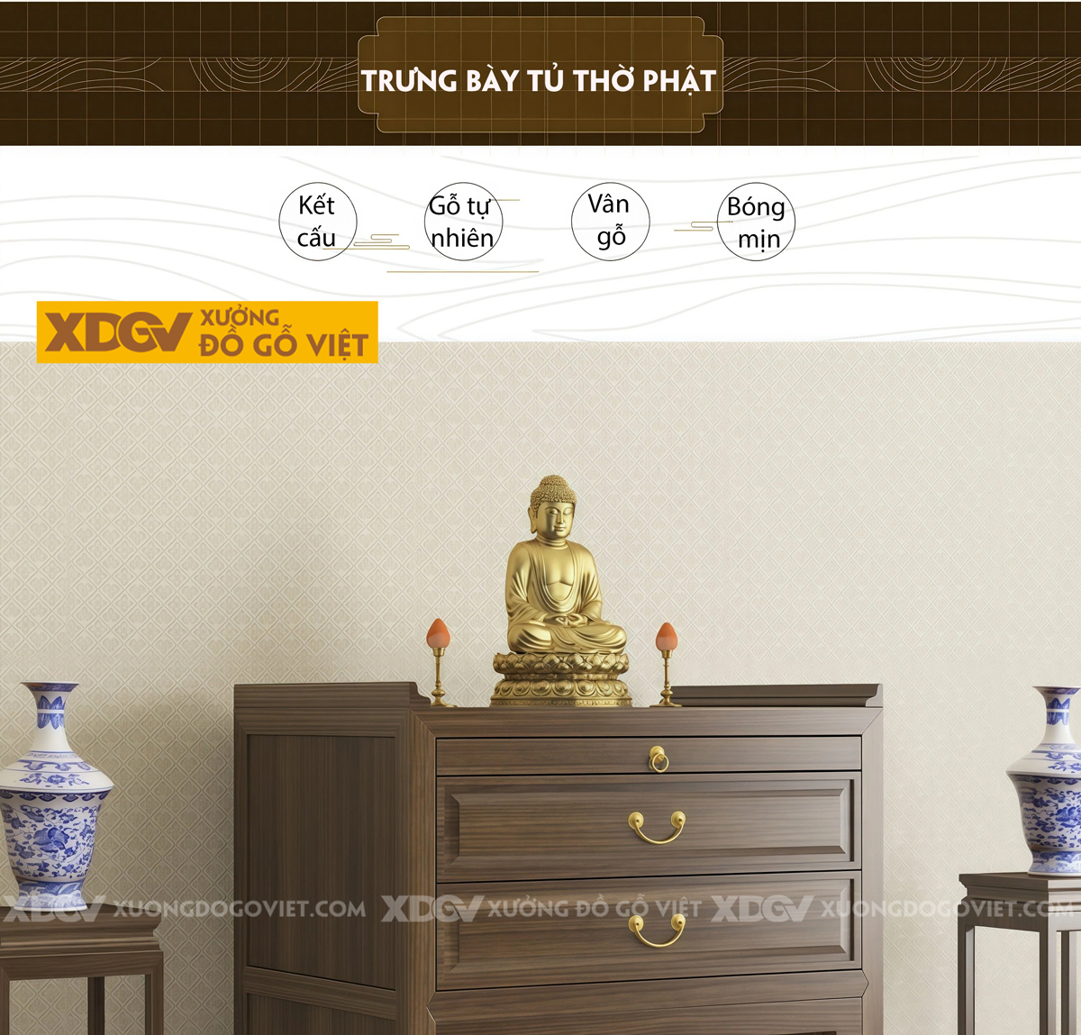 Trọn Bộ Tủ Thờ Tôn Nghiêm Cấu Trúc Kếp Hợp Phân Tầng Độc Đáo