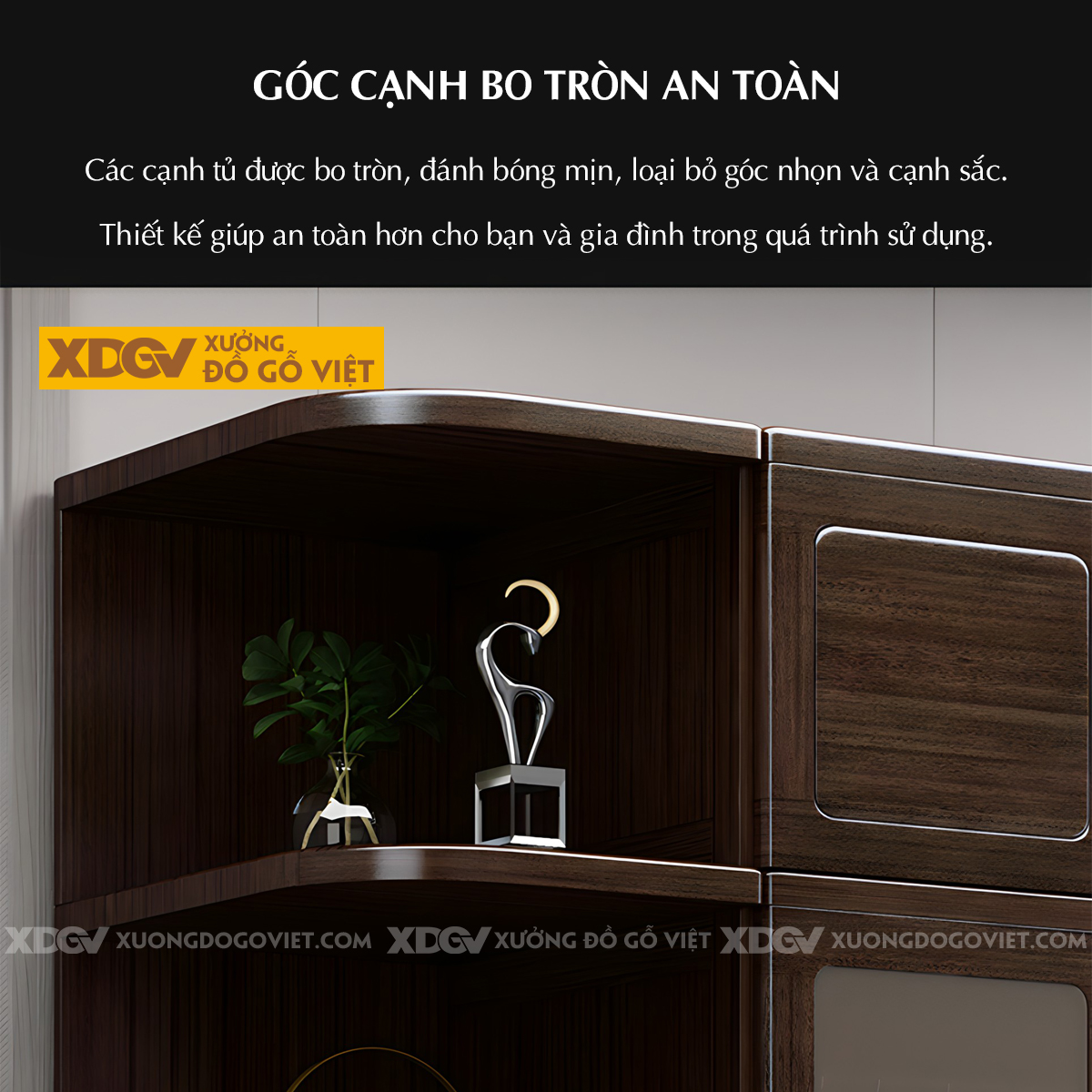Tủ Áo 4 Cánh Gỗ Lim Khung Pano Bo Góc Tay Nắm Kim Loại Vàng
