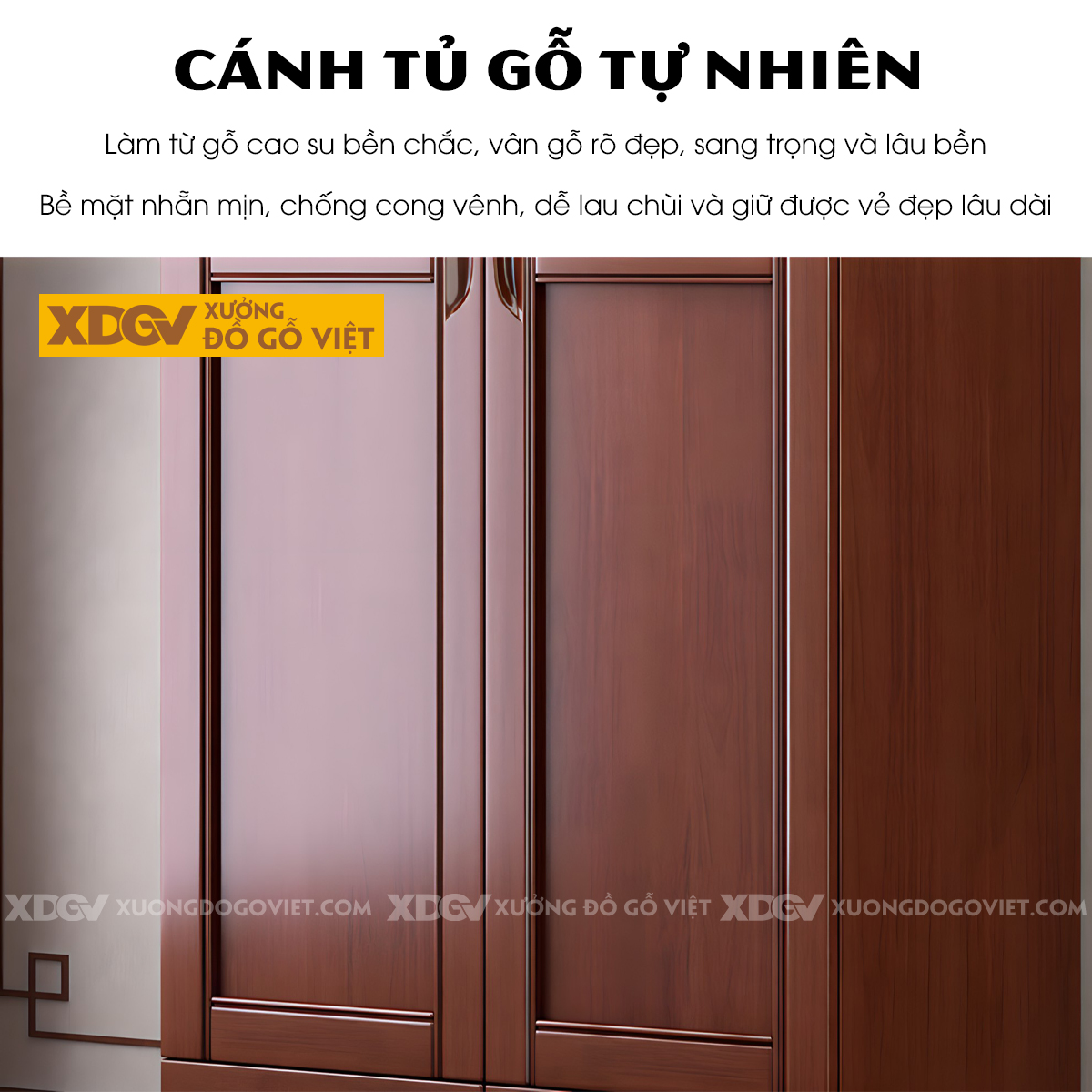 Tủ Áo Gỗ Cao Su Hiện Đại 2 Cánh Pano Tay Nắm Âm Bán Nguyệt