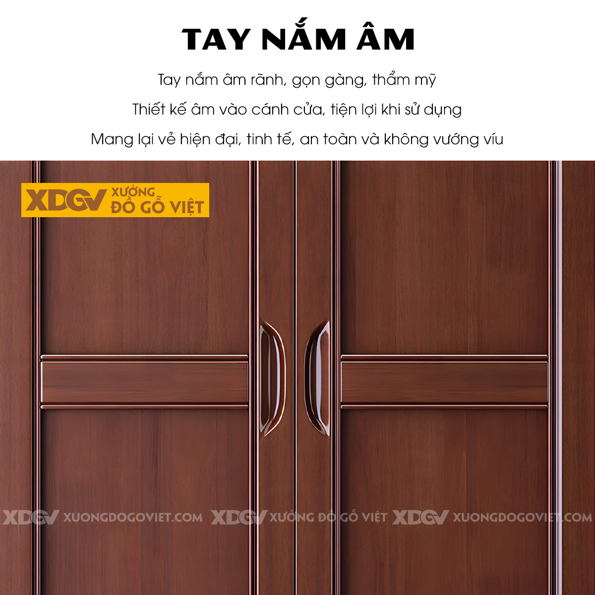 Tủ Áo Gỗ Cao Su Hiện Đại 2 Cánh Pano Tay Nắm Âm Bán Nguyệt