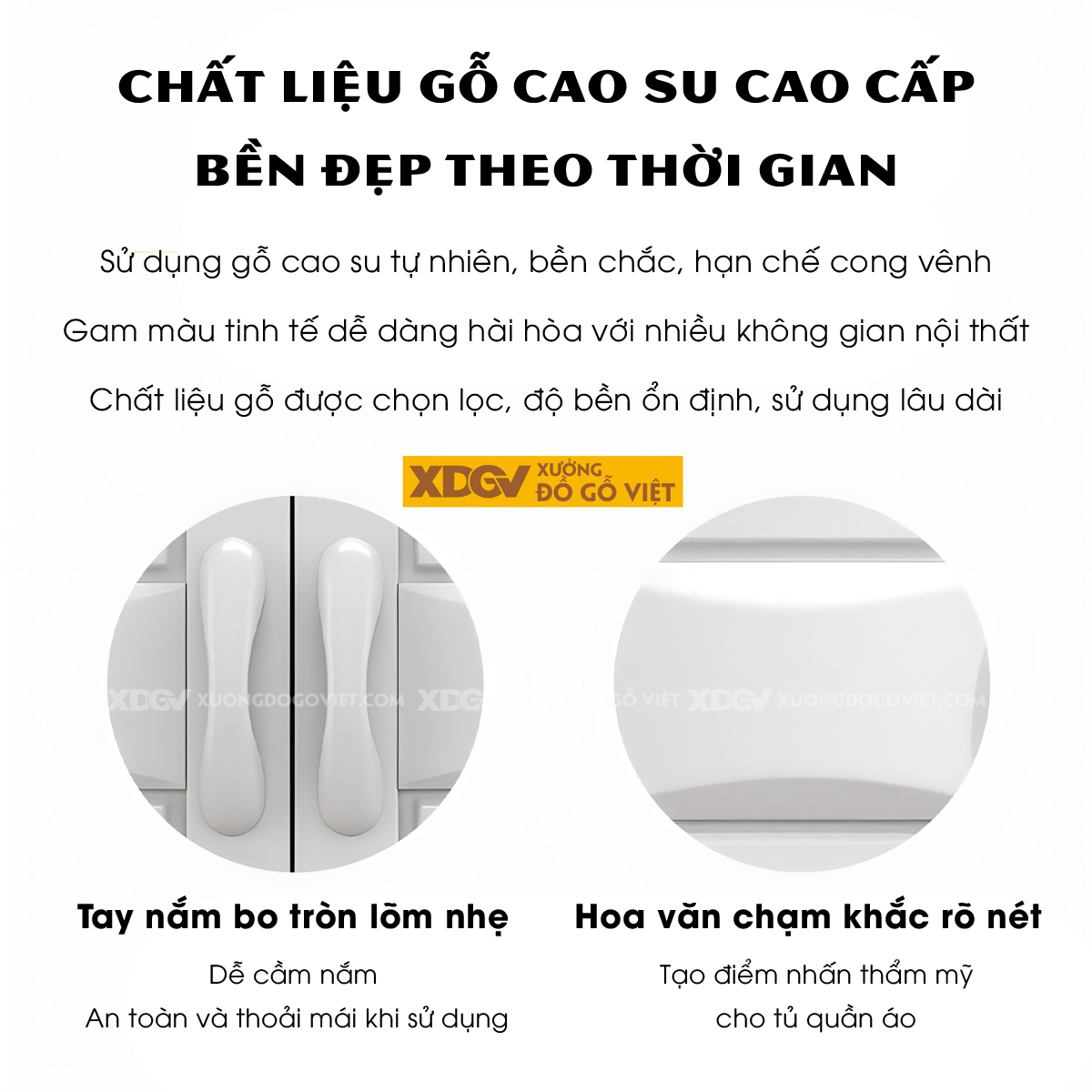 Tủ Áo Gỗ Cao Su Tân Cổ Điển Cánh Pano Soi Rãnh Đối Xứng