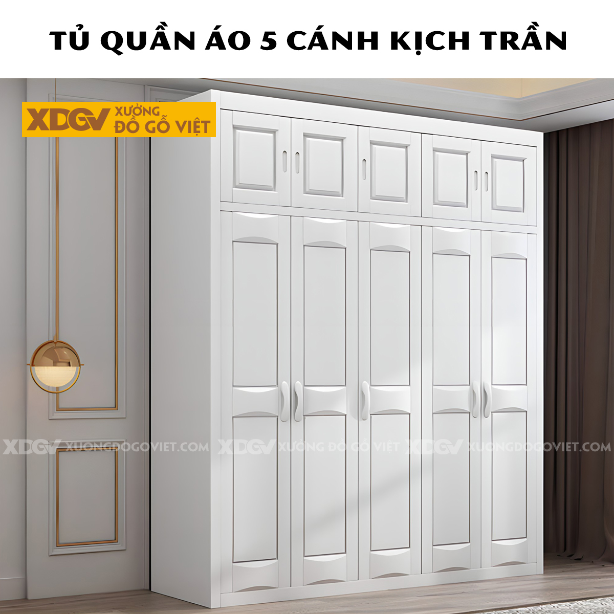 Tủ Áo Gỗ Cao Su Tân Cổ Điển Cánh Pano Soi Rãnh Đối Xứng