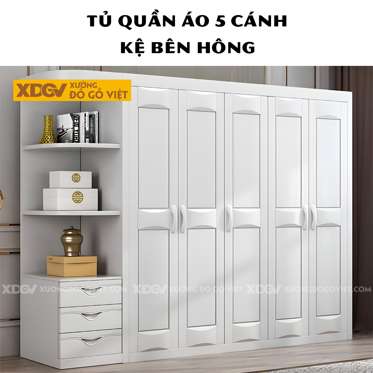 Tủ Áo Gỗ Cao Su Tân Cổ Điển Cánh Pano Soi Rãnh Đối Xứng