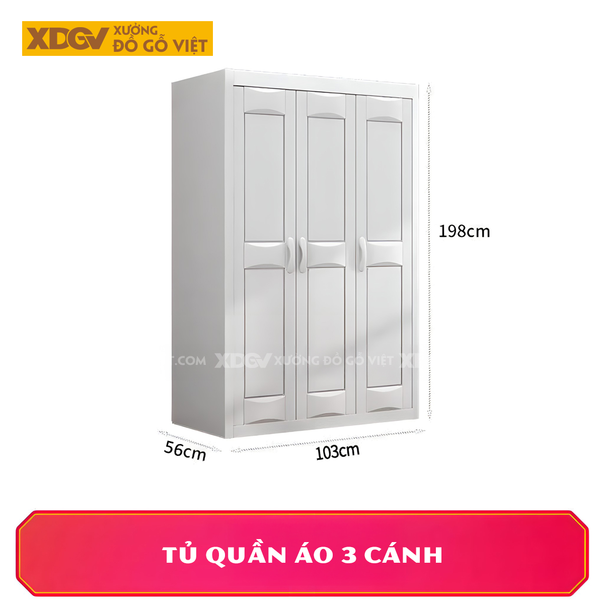 Tủ Áo Gỗ Cao Su Tân Cổ Điển Cánh Pano Soi Rãnh Đối Xứng