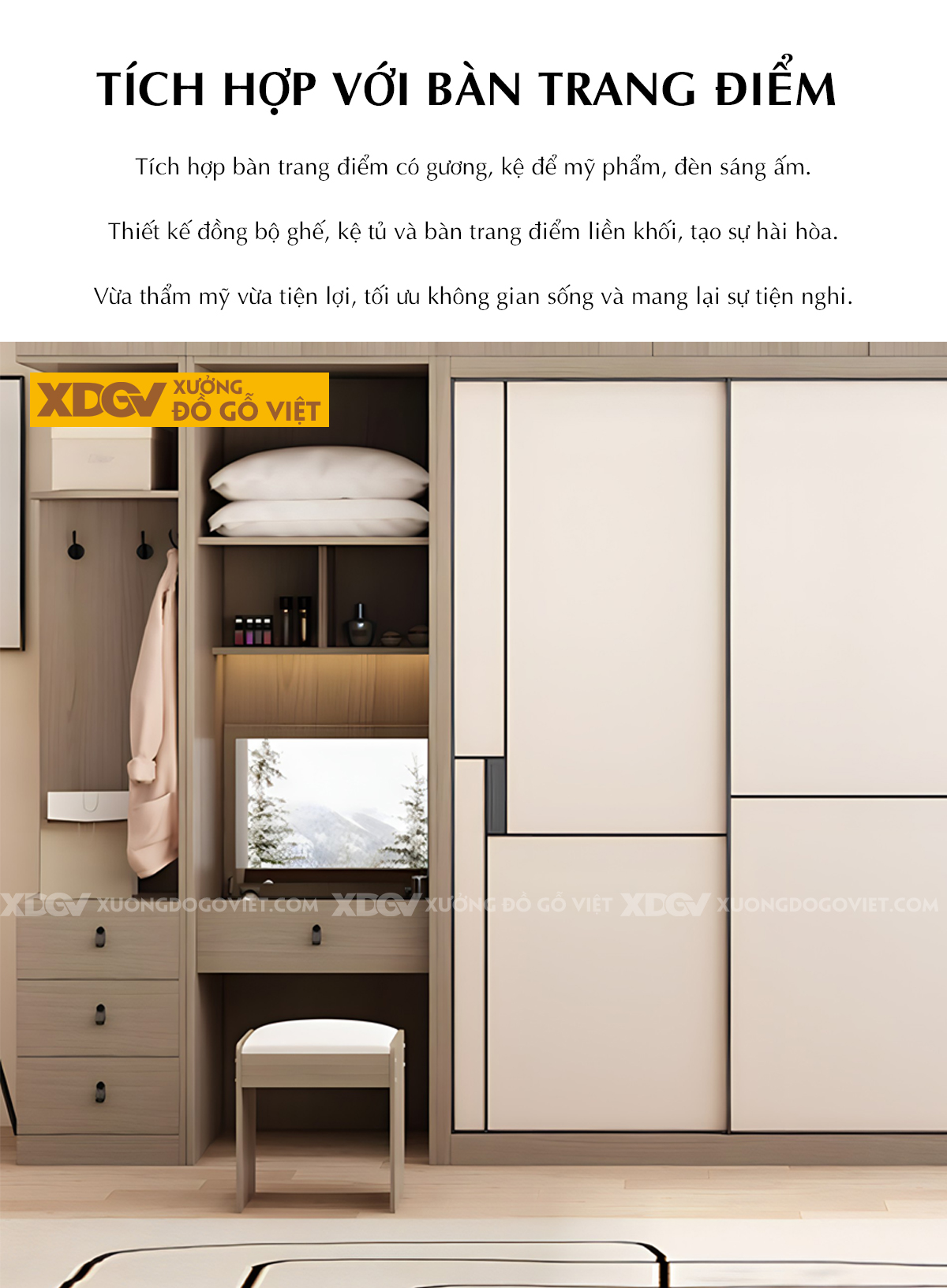 Tủ Áo Gỗ Công Nghiệp Dạng Hộp Cửa Lùa 3 Cánh Linh Hoạt