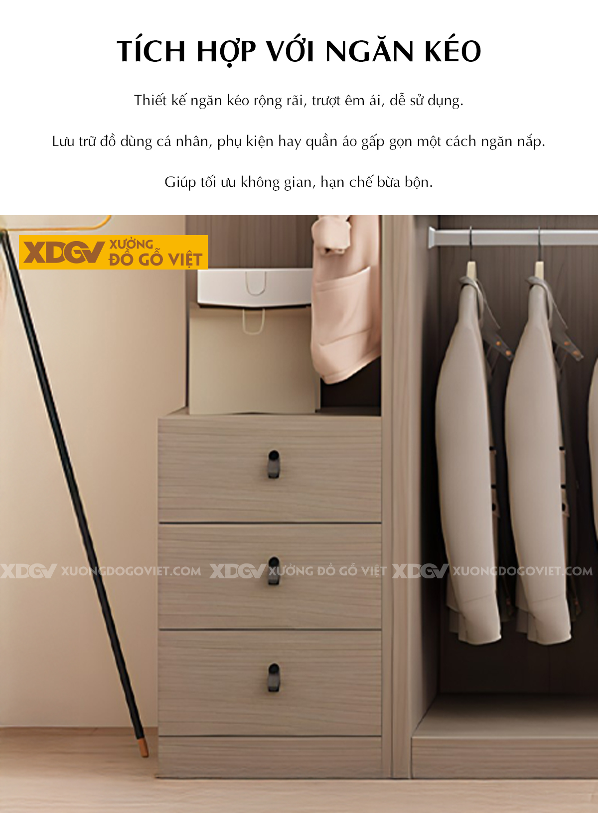 Tủ Áo Gỗ Công Nghiệp Dạng Hộp Cửa Lùa 3 Cánh Linh Hoạt