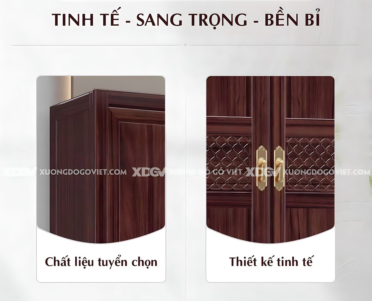 Tủ Áo Gỗ Lim 6 Cánh Khung Pano Đan Lưới Tay Kim Loại