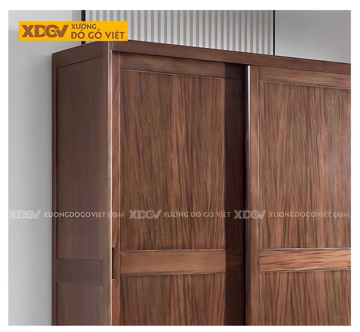 Tủ Áo Gỗ Óc Chó Hiện Đại Tối Giản 2 Cánh Lùa Lớn Tay Âm