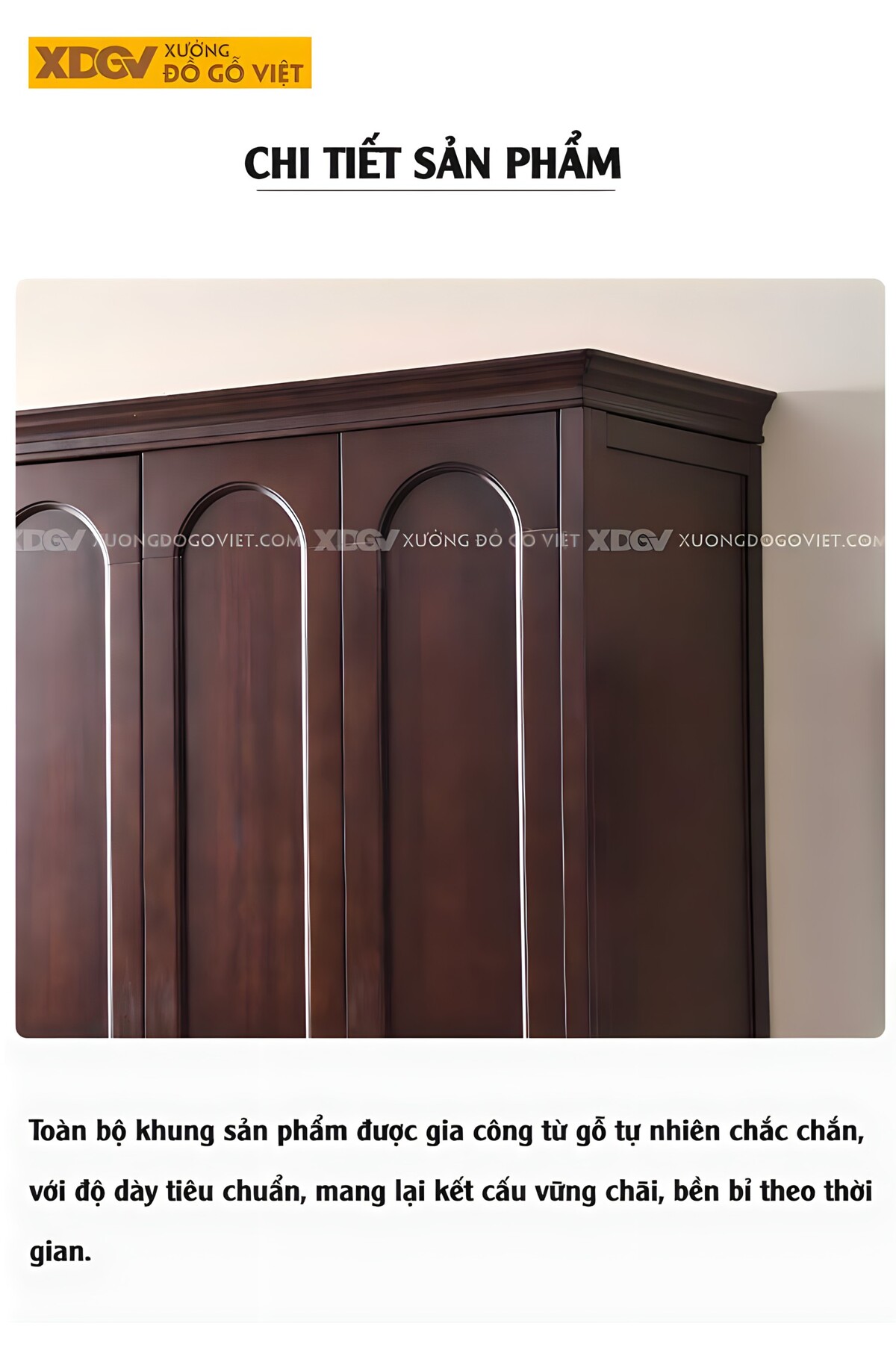 Tủ Áo Gỗ Óc Chó Tân Cổ Điển 4 Cánh Vòm Cong 6 Chân Tiện