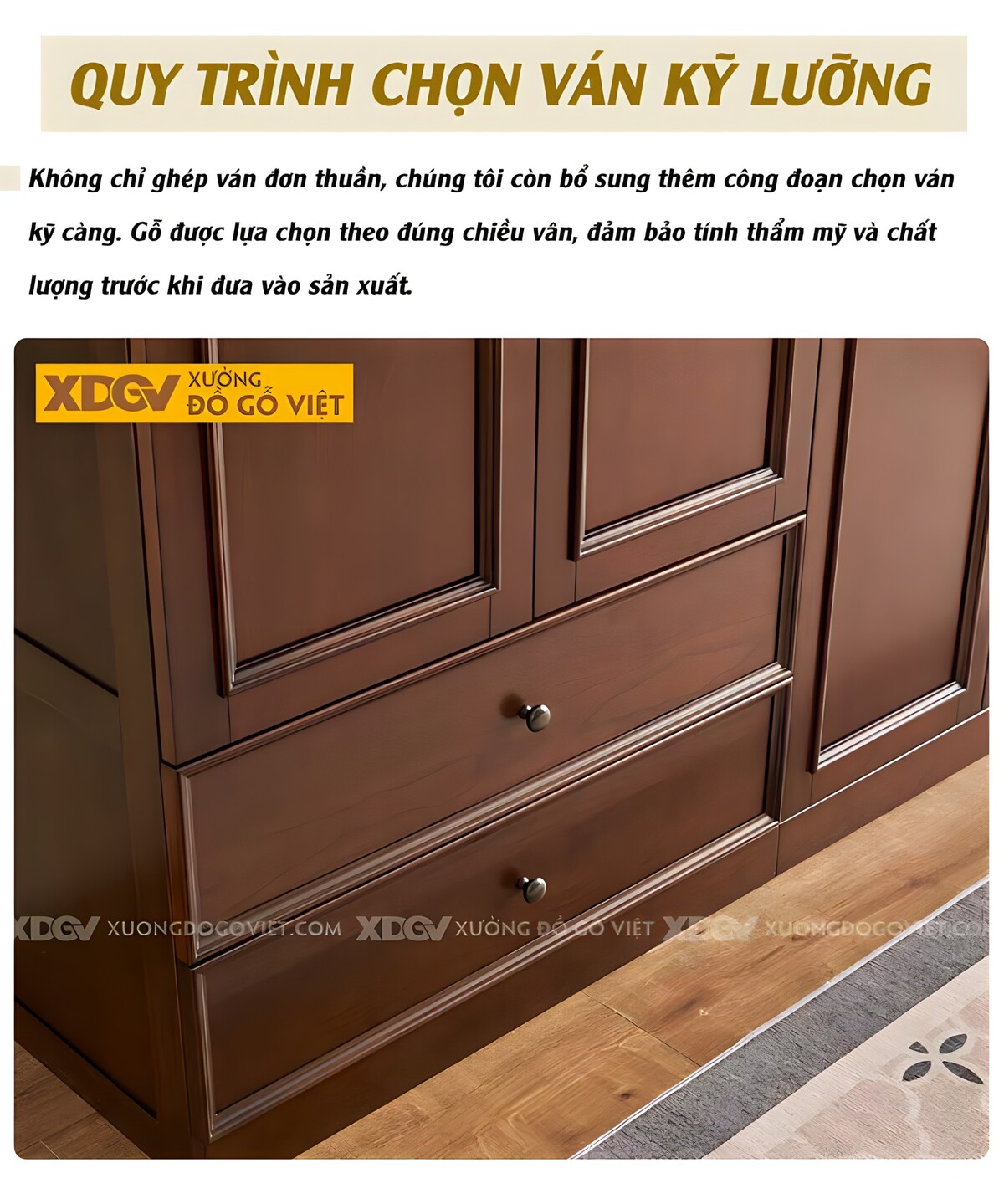 Tủ Áo Gỗ Óc Chó Thịt 6 Cánh Vòm Trên Tích Hợp Ngăn Kéo