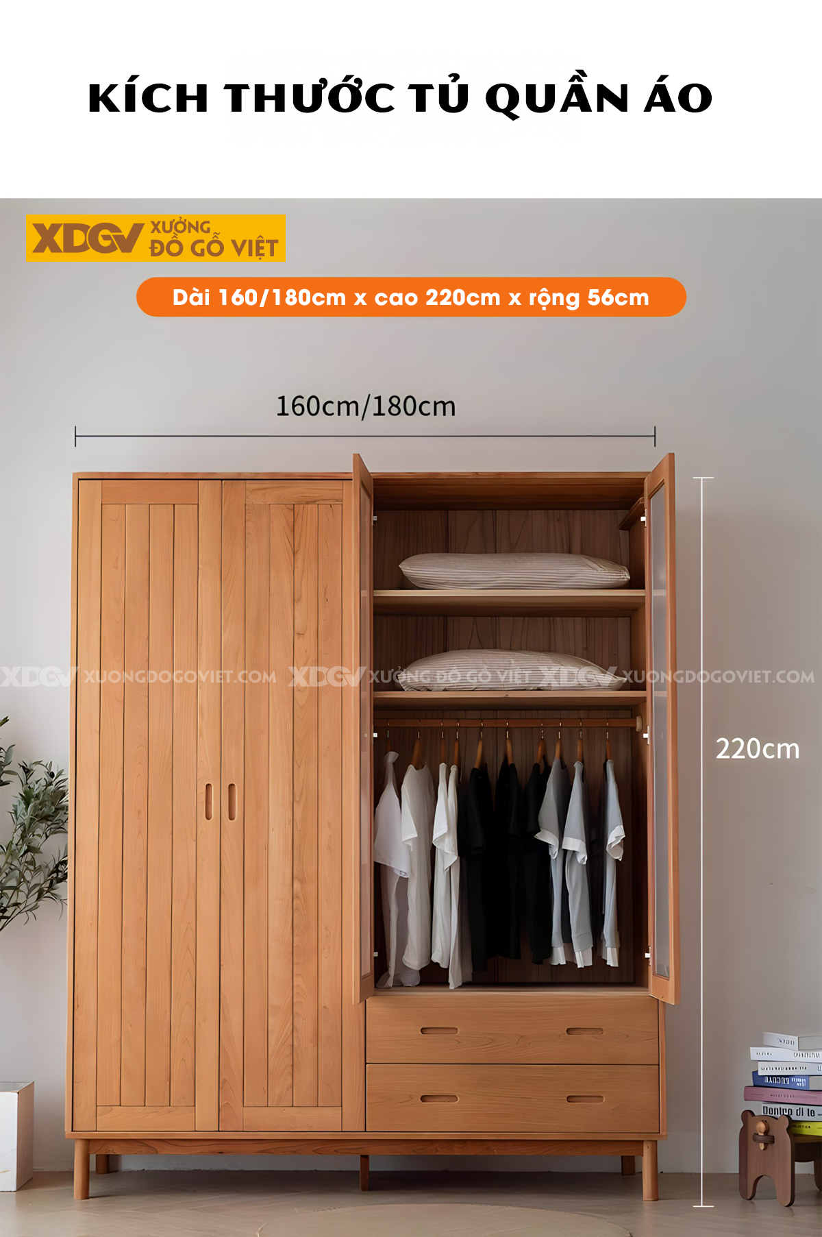 Tủ Áo Gỗ Sồi Hiện Đại Cánh Khung Tranh Dát Nan Kín Tay Âm