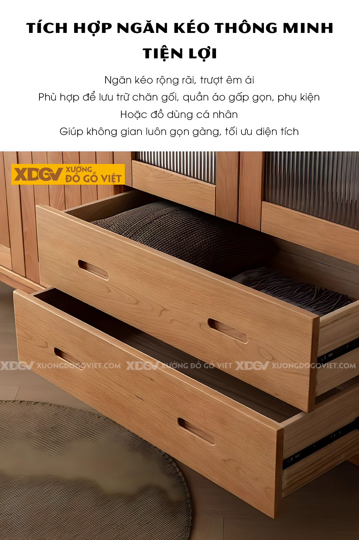 Tủ Áo Gỗ Sồi Hiện Đại Cánh Khung Tranh Dát Nan Kín Tay Âm