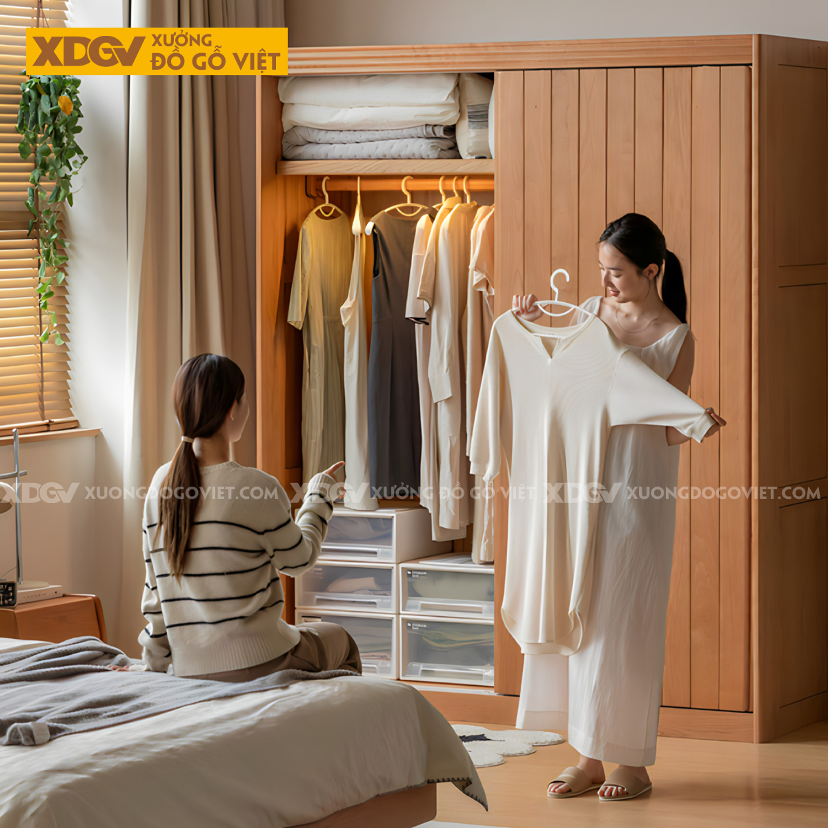 Tủ Áo Gỗ Sồi Tối Giản Cửa Lùa Cánh Thanh Nan Kín Tay Âm