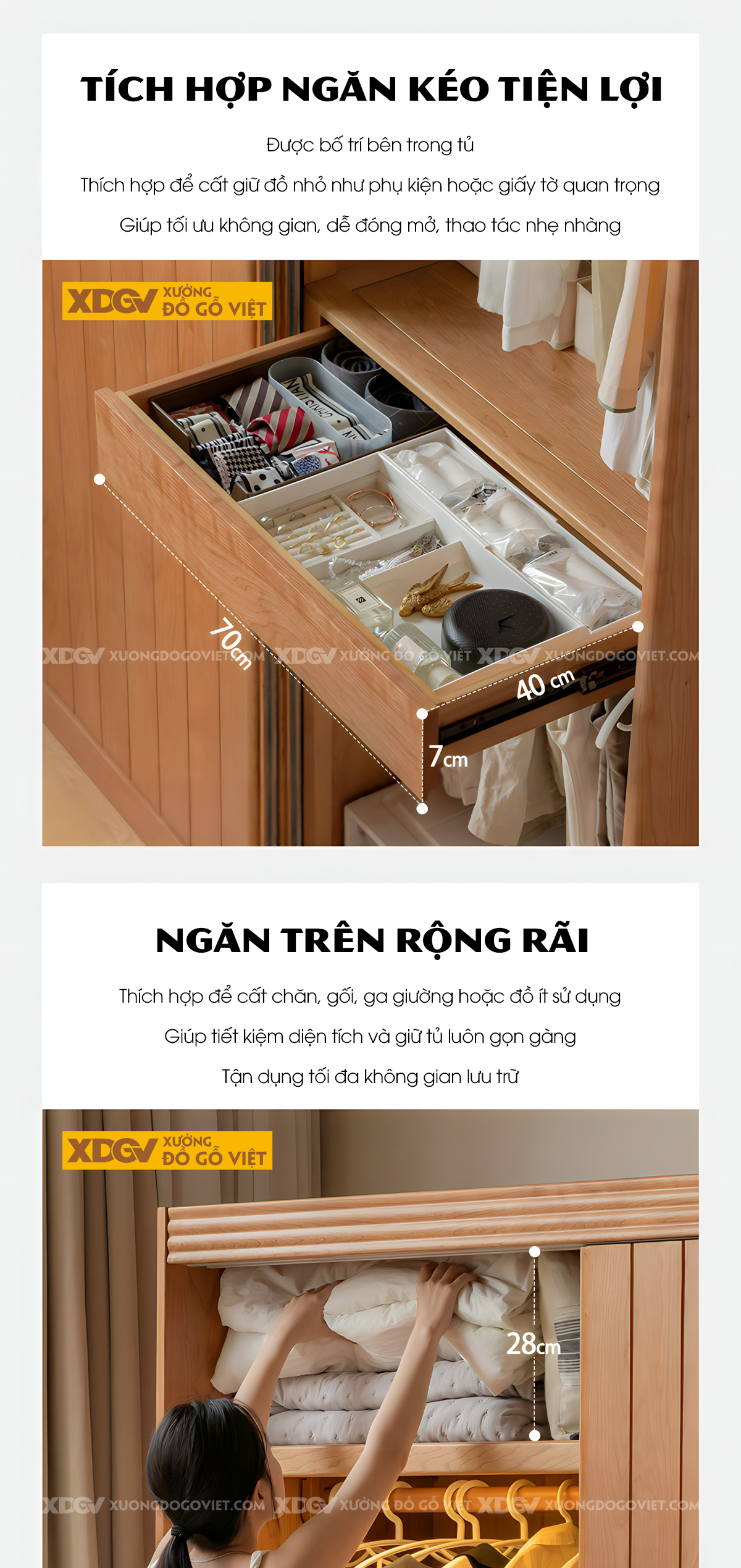 Tủ Áo Gỗ Sồi Tối Giản Cửa Lùa Cánh Thanh Nan Kín Tay Âm