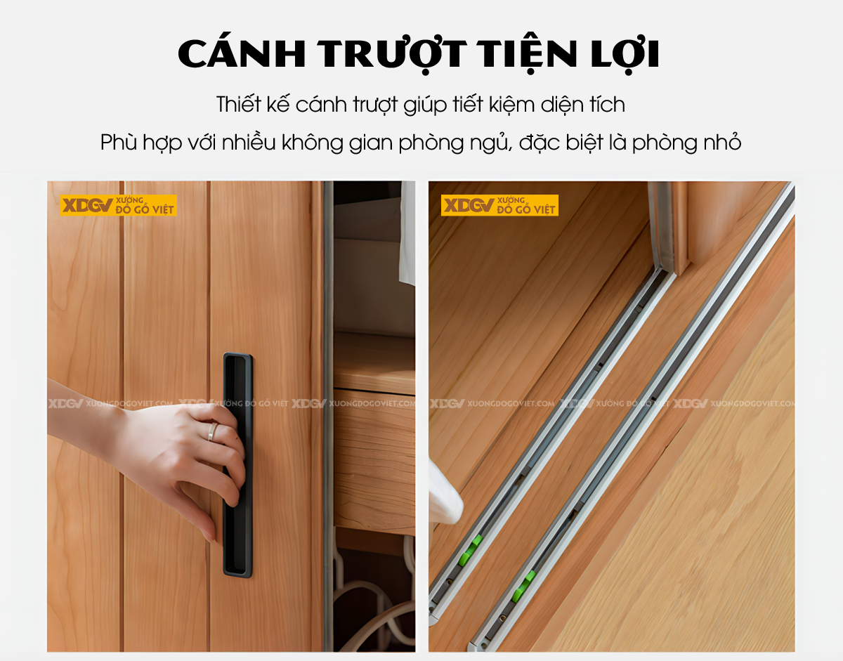 Tủ Áo Gỗ Sồi Tối Giản Cửa Lùa Cánh Thanh Nan Kín Tay Âm