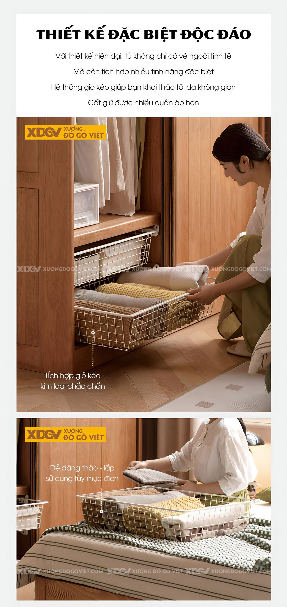 Tủ Áo Gỗ Sồi Tối Giản Cửa Lùa Cánh Thanh Nan Kín Tay Âm