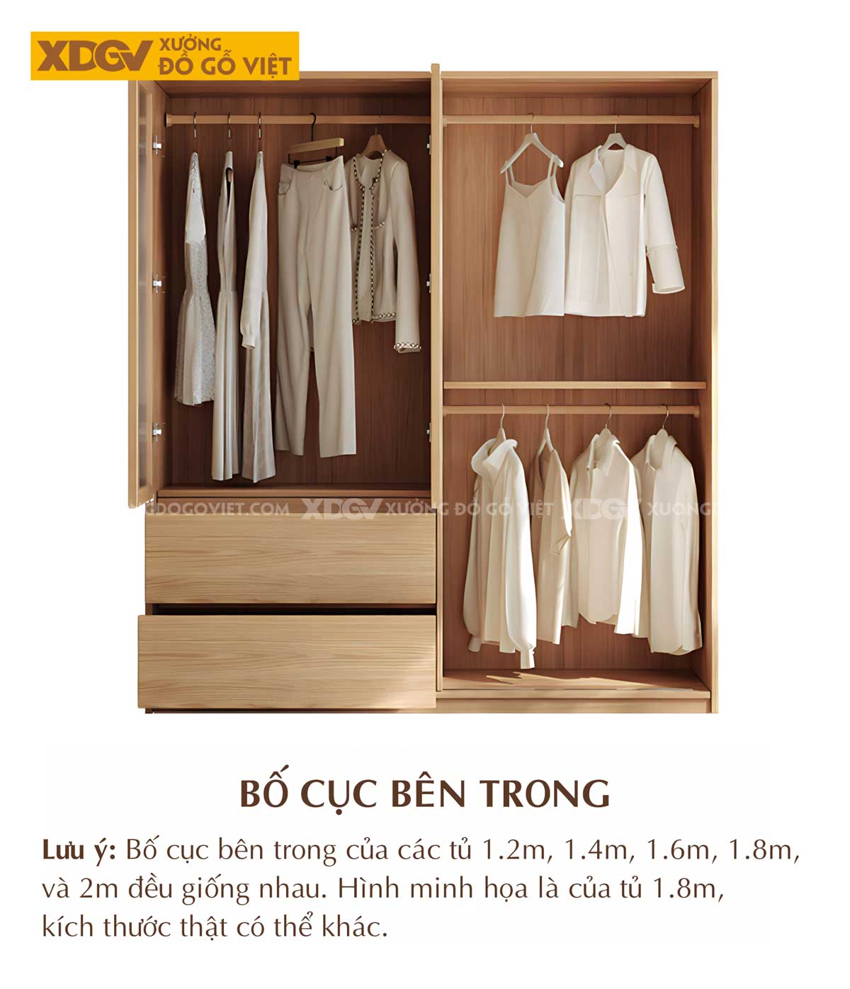 Tủ Áo Gỗ Veener Sồi Hiện Đại Cửa Lùa Cánh Kính Mờ Khung Gỗ