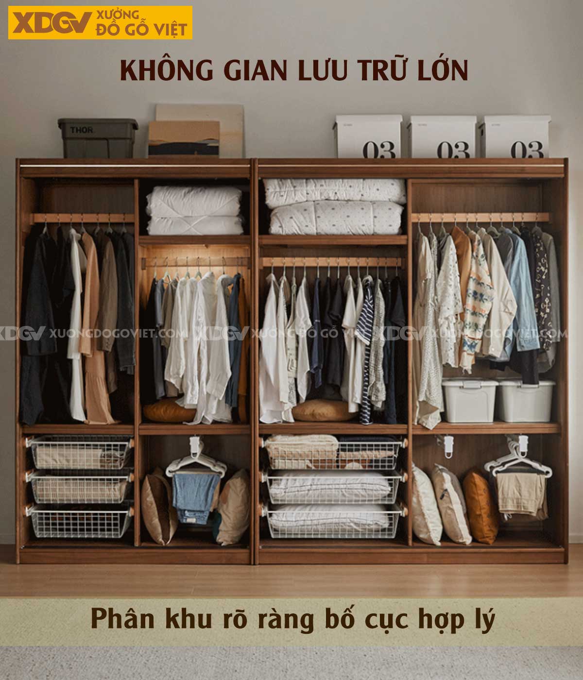 Tủ Áo Gỗ Veneer Óc Chó 4 Cánh Cửa Lùa Hiện Đại Kính Trong