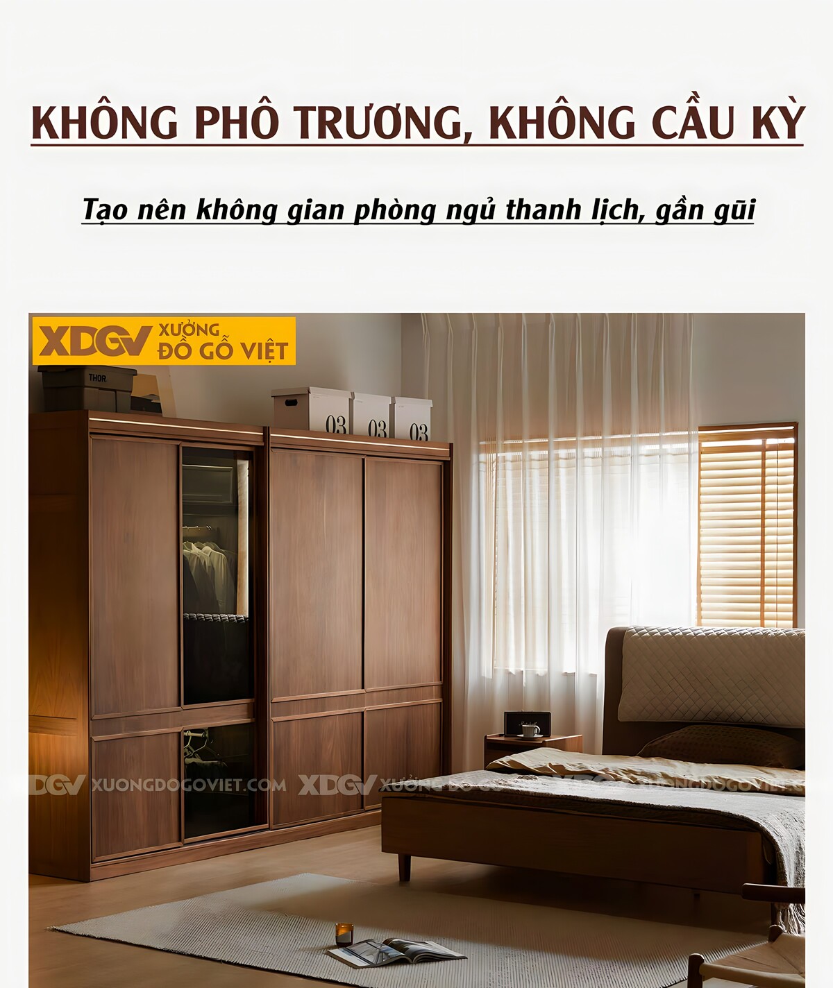 Tủ Áo Gỗ Veneer Óc Chó 4 Cánh Cửa Lùa Hiện Đại Kính Trong