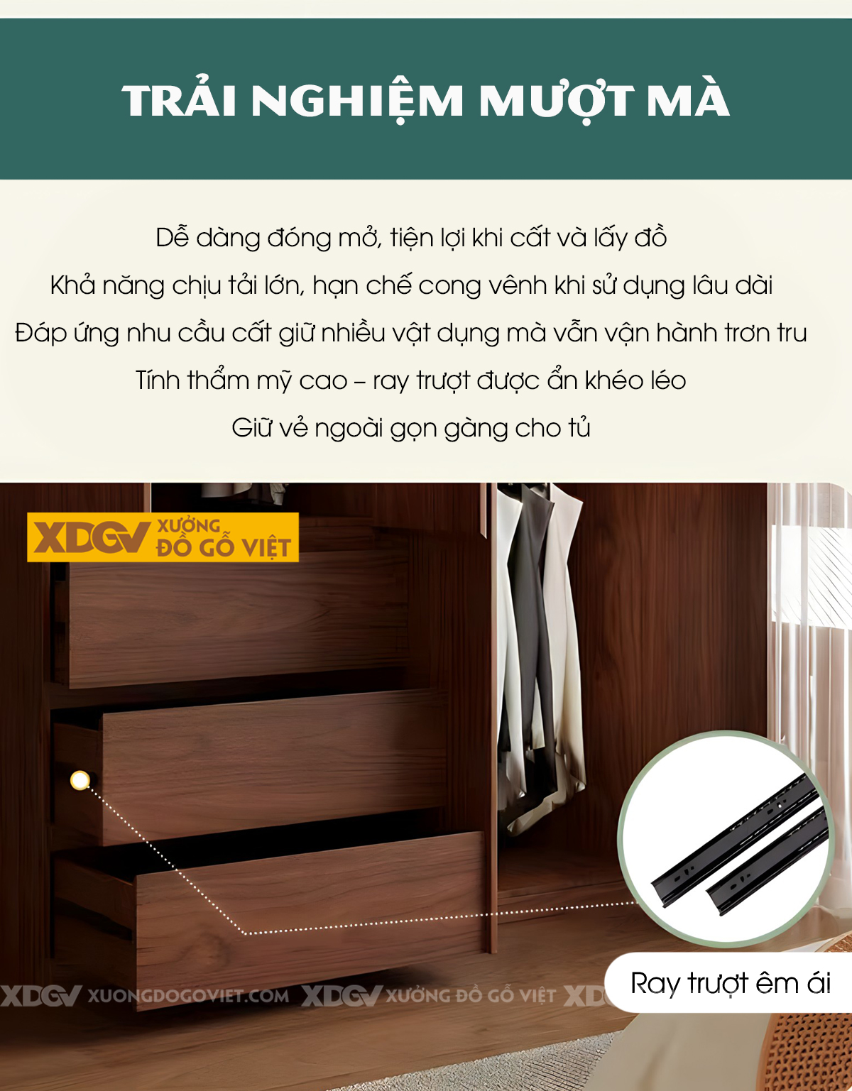 Tủ Áo Gỗ Veneer Sồi Hiện Đại Tối Giản Màu Óc Chó Sang Trọng