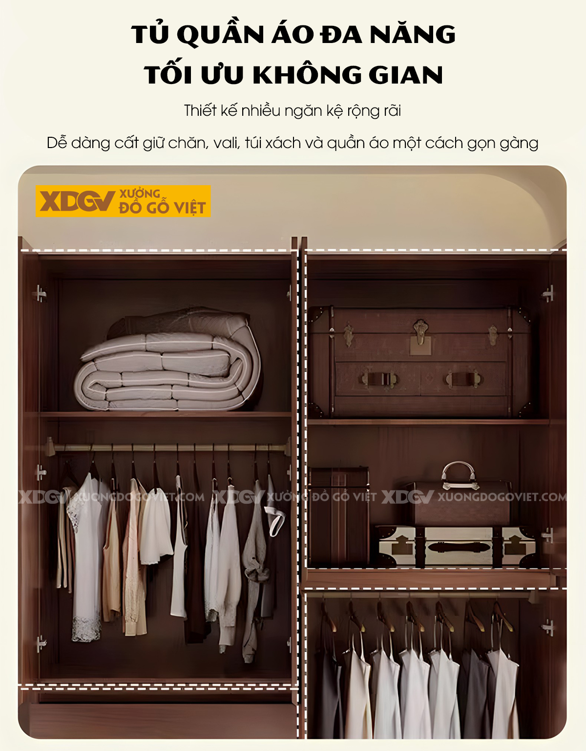 Tủ Áo Gỗ Veneer Sồi Hiện Đại Tối Giản Màu Óc Chó Sang Trọng