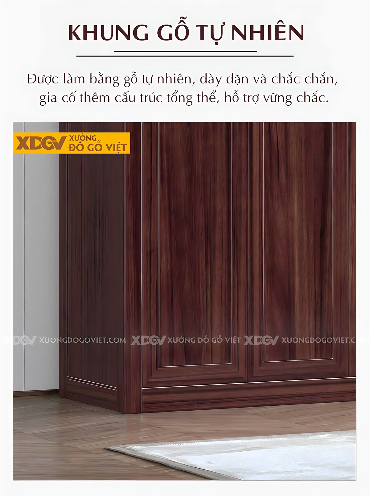 Tủ Áo Gỗ Xoan Đào 6 Cánh Khung Pano Đan Lưới Tay Kim Loại