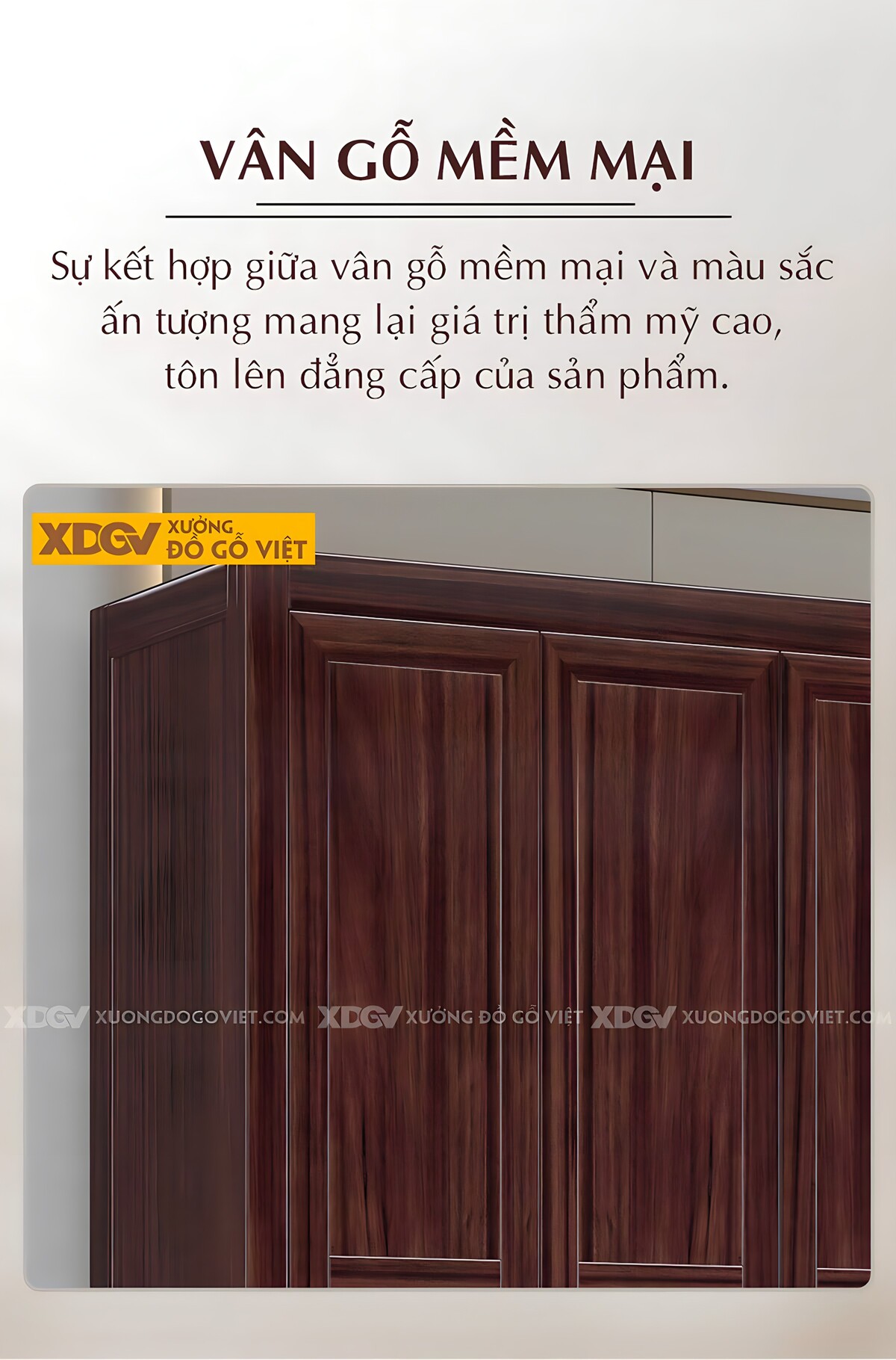 Tủ Áo Gỗ Xoan Đào 6 Cánh Khung Pano Đan Lưới Tay Kim Loại