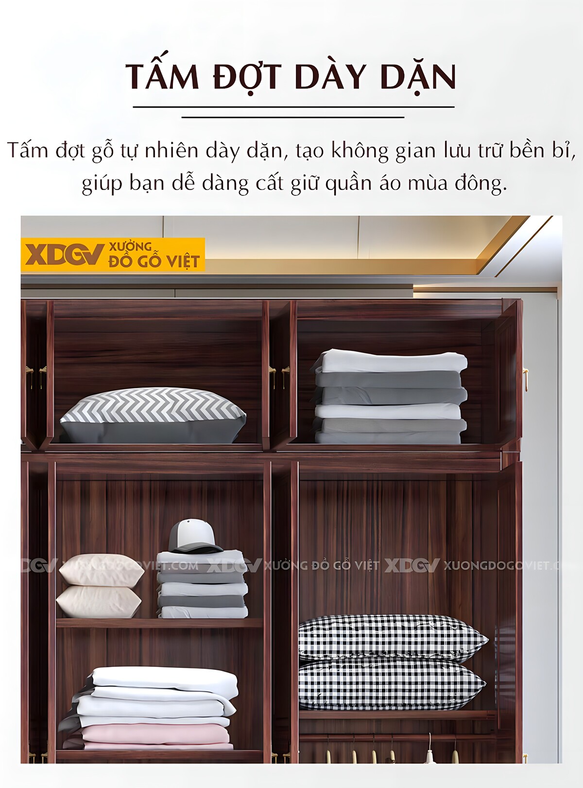 Tủ Áo Gỗ Xoan Đào 6 Cánh Khung Pano Đan Lưới Tay Kim Loại
