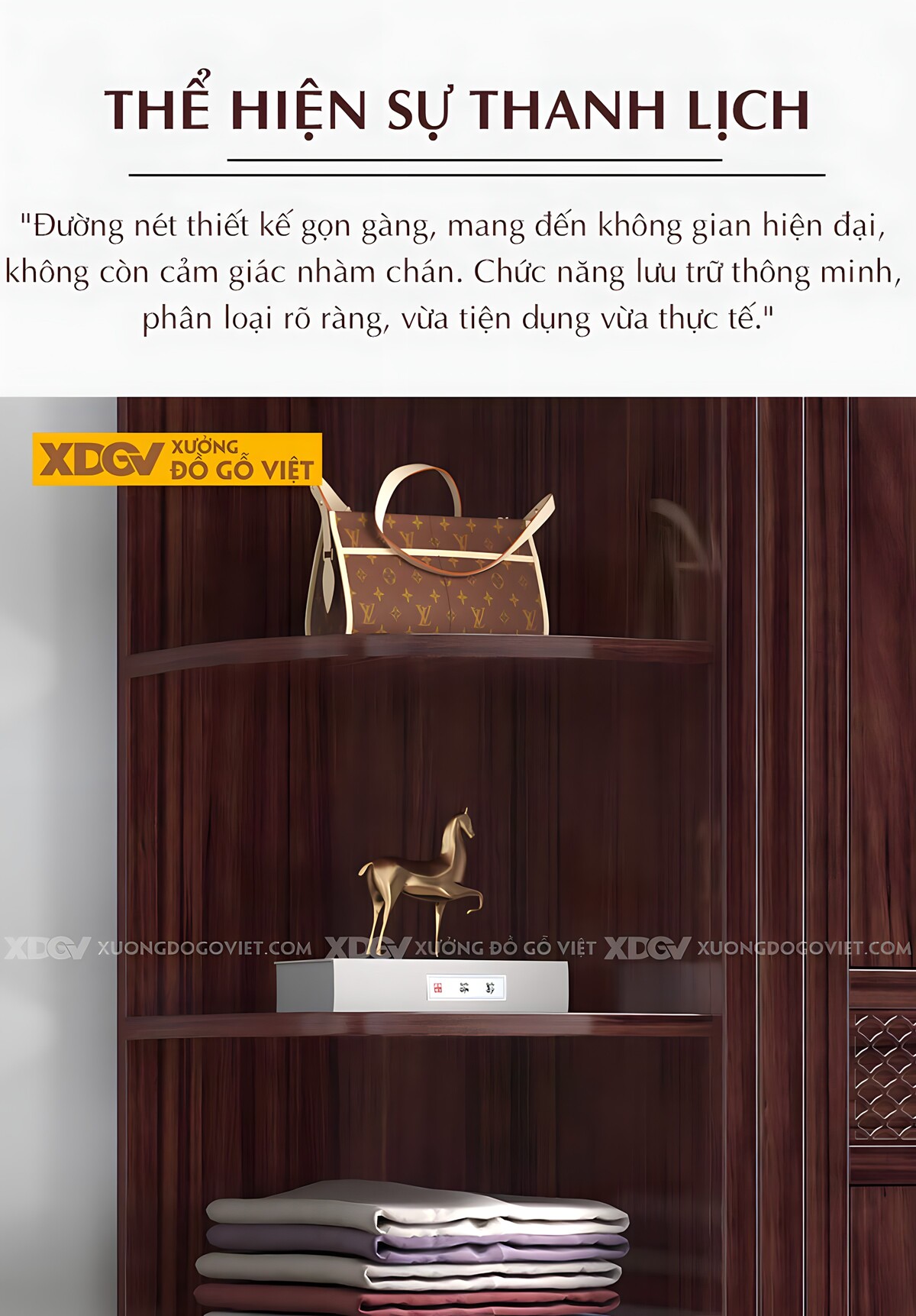 Tủ Áo Gỗ Xoan Đào 6 Cánh Khung Pano Đan Lưới Tay Kim Loại