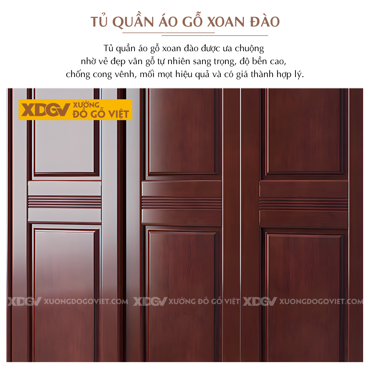 Tủ Áo Gỗ Xoan Đào Hiện Đại Á Đông Cửa Lùa Có Cánh Gương