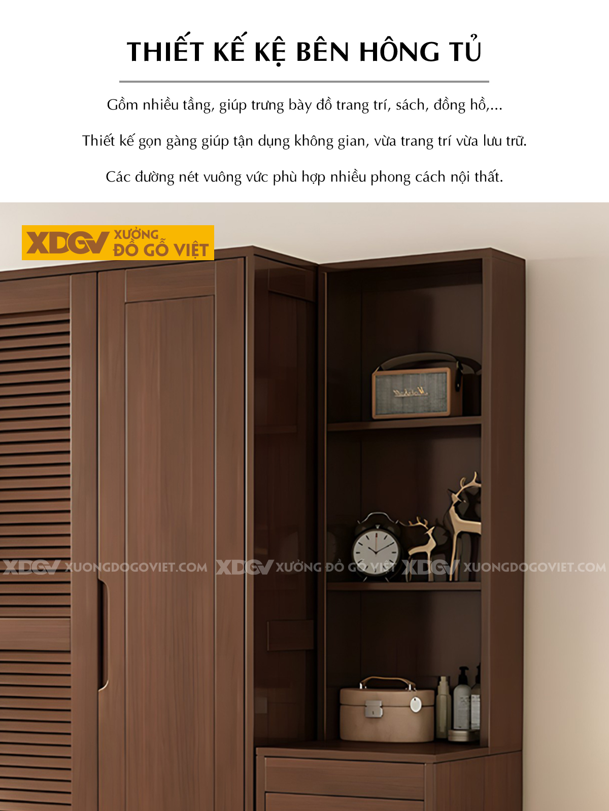 Tủ Áo Gỗ Xoan Đào Hiện Đại Japandi Cánh Lá Sách Tay Nắm Âm