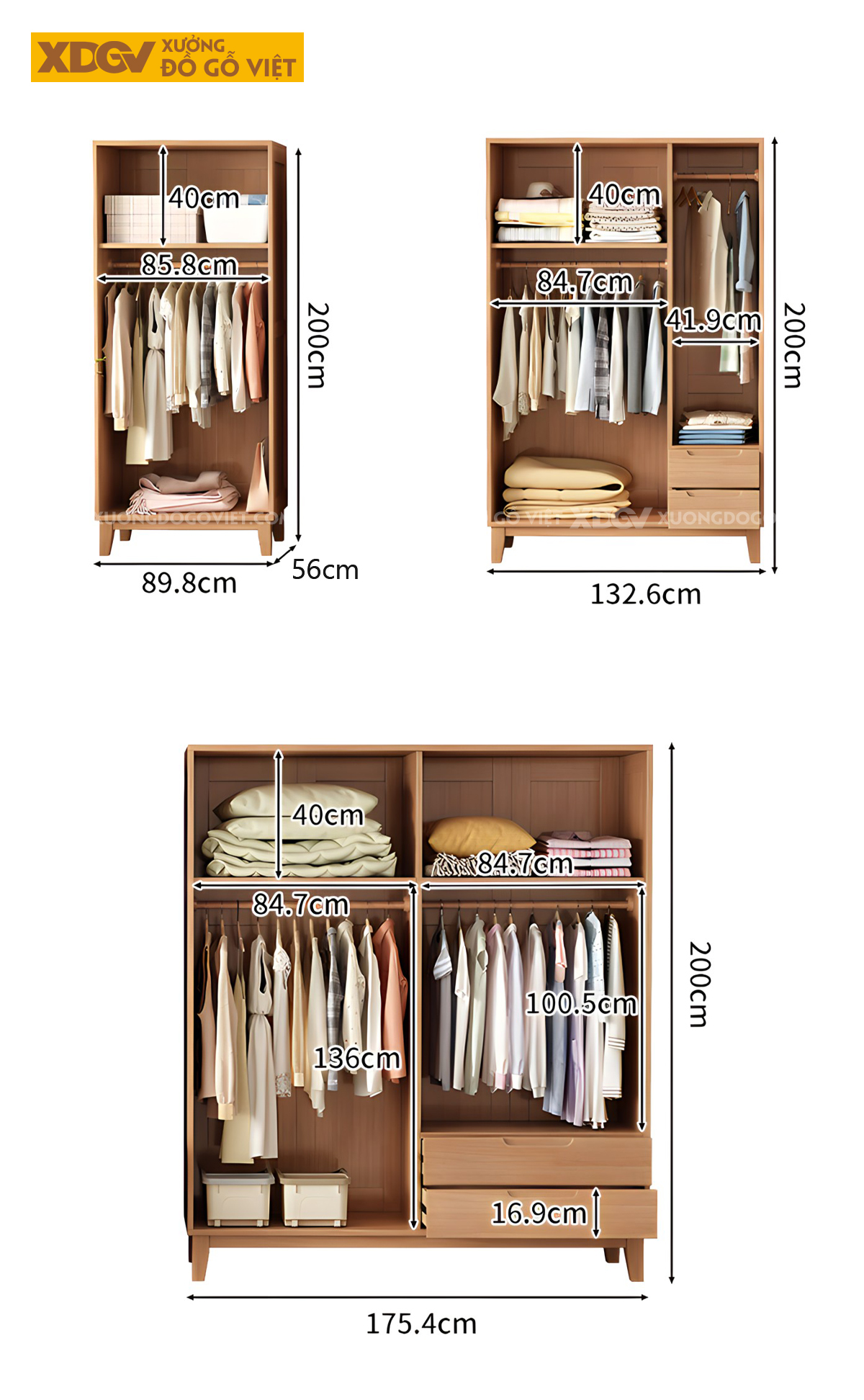 Tủ Áo Gỗ Xoan Đào Hiện Đại Japandi Cánh Lá Sách Tay Nắm Âm