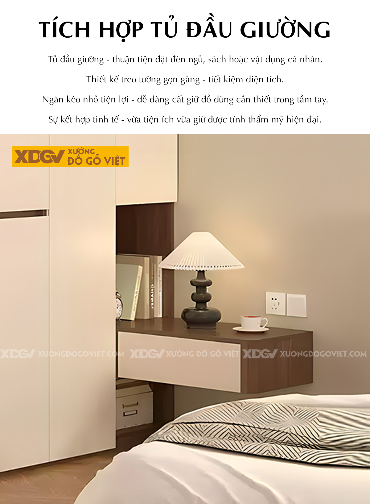 Tủ Áo MDF Màu Trắng Kịch Trần Tay Âm Kết Hợp Kệ Trang Trí