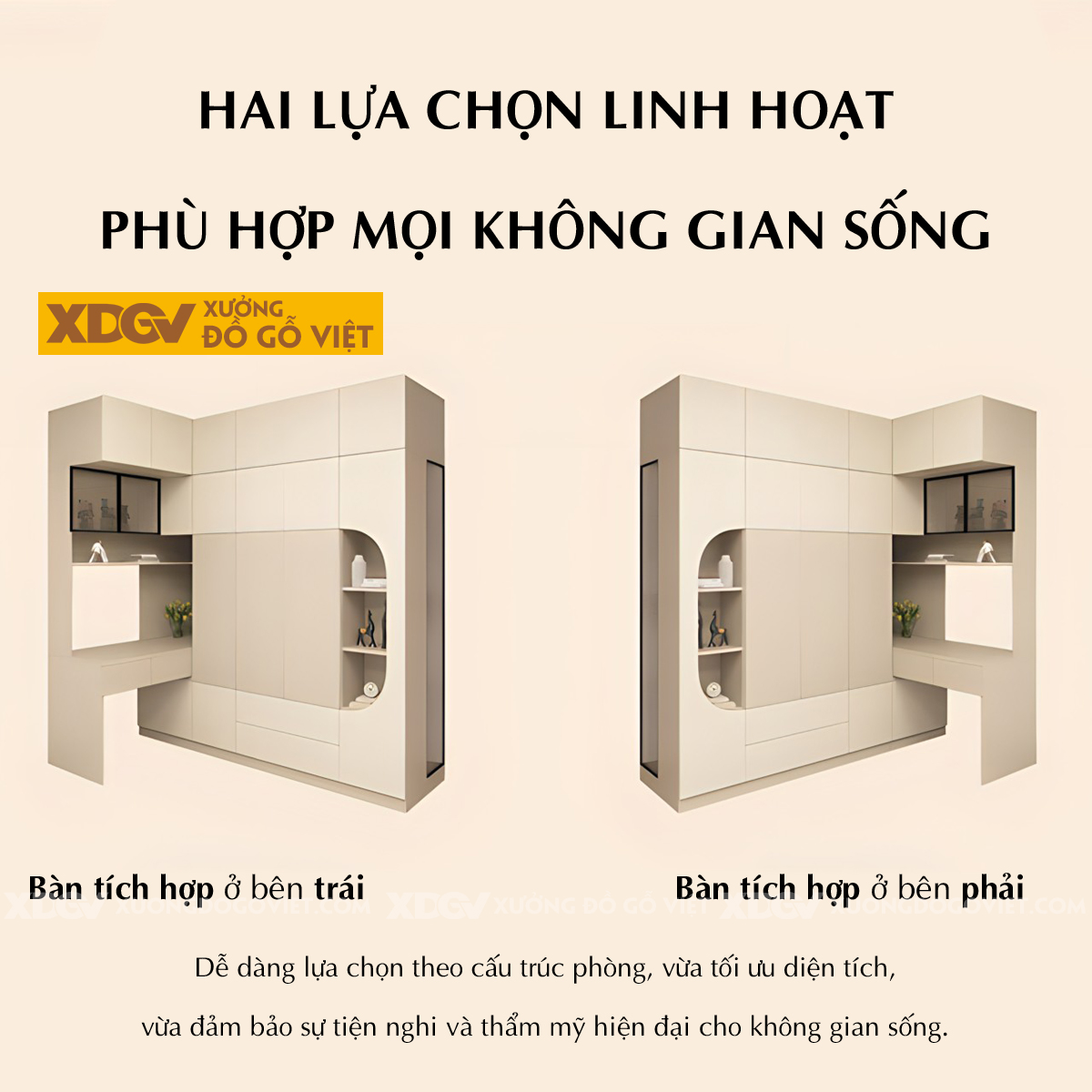 Tủ Áo MDF Phòng Ngủ Kết Hợp Bàn Học Và Kệ Trang Trí Độc Đáo