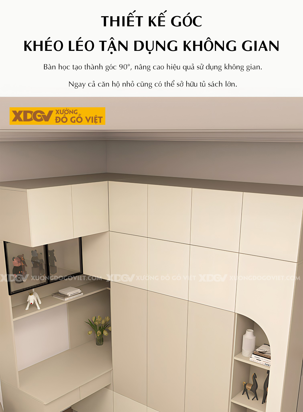 Tủ Áo MDF Phòng Ngủ Kết Hợp Bàn Học Và Kệ Trang Trí Độc Đáo