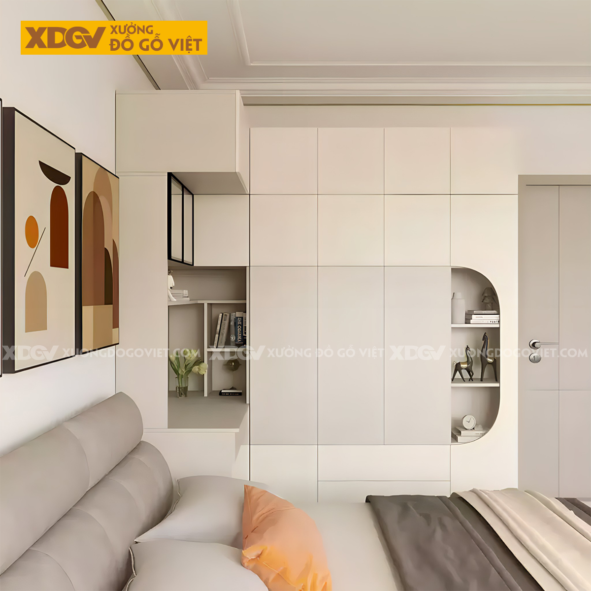 Tủ Áo MDF Phòng Ngủ Kết Hợp Bàn Học Và Kệ Trang Trí Độc Đáo