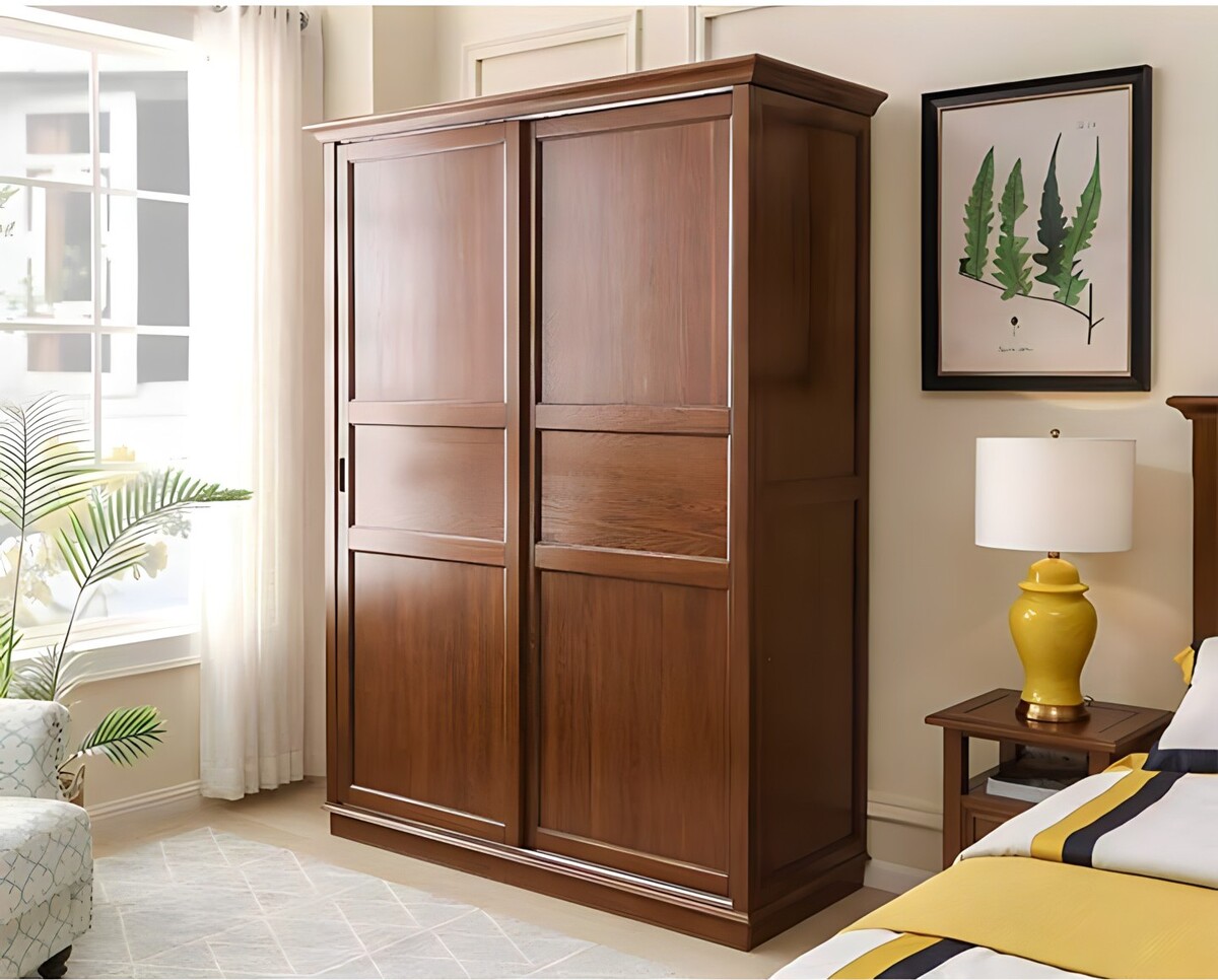 Tủ Áo Óc Chó Tân Cổ Điển Cánh Trượt Khung Pano Sang Trọng