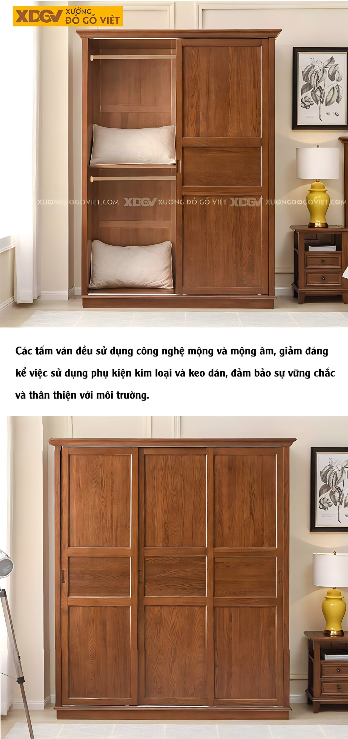 Tủ Áo Óc Chó Tân Cổ Điển Cánh Trượt Khung Pano Sang Trọng