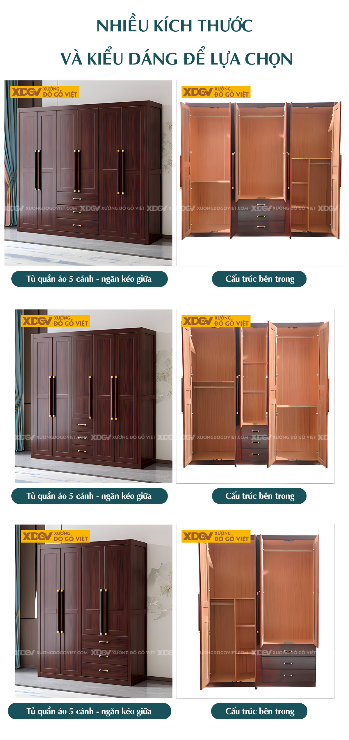 Tủ Áo Phòng Ngủ Veneer Óc Chó Đẹp Cánh Pano Tay Nắm Dài