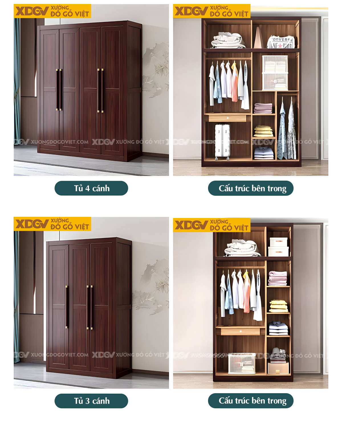 Tủ Áo Phòng Ngủ Veneer Óc Chó Đẹp Cánh Pano Tay Nắm Dài