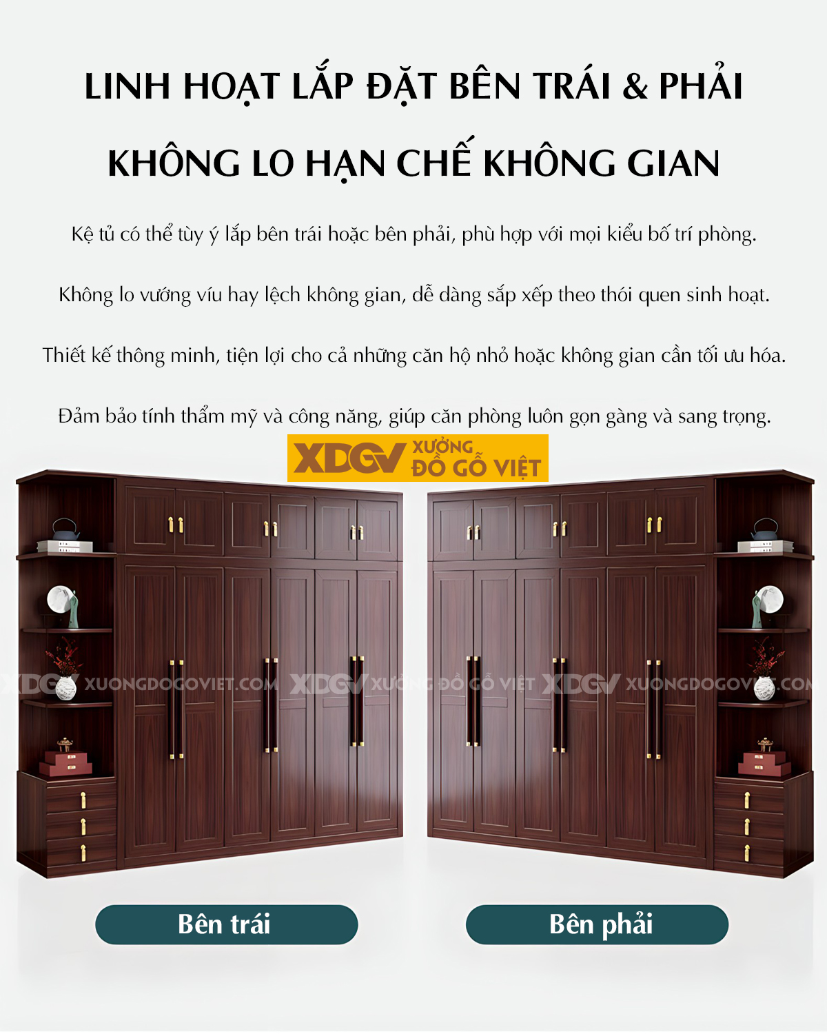 Tủ Áo Phòng Ngủ Veneer Óc Chó Đẹp Cánh Pano Tay Nắm Dài
