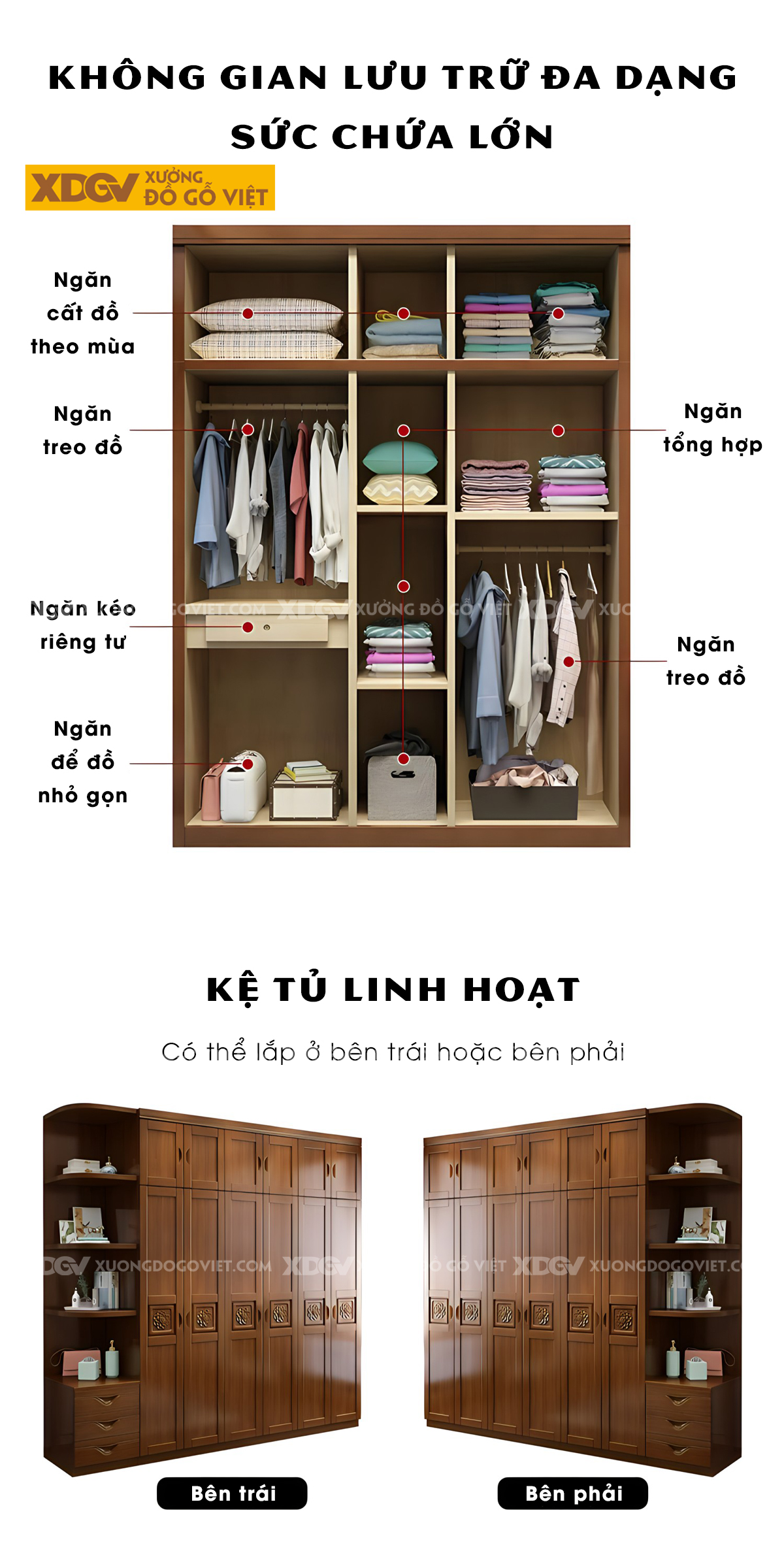 Tủ Áo Quần Gỗ Cao Su 6 Cánh Họa Tiết Hoa Trà My Nghệ Thuật