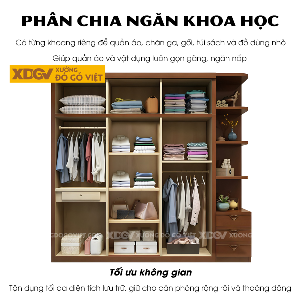 Tủ Áo Quần Gỗ Cao Su 6 Cánh Họa Tiết Hoa Trà My Nghệ Thuật