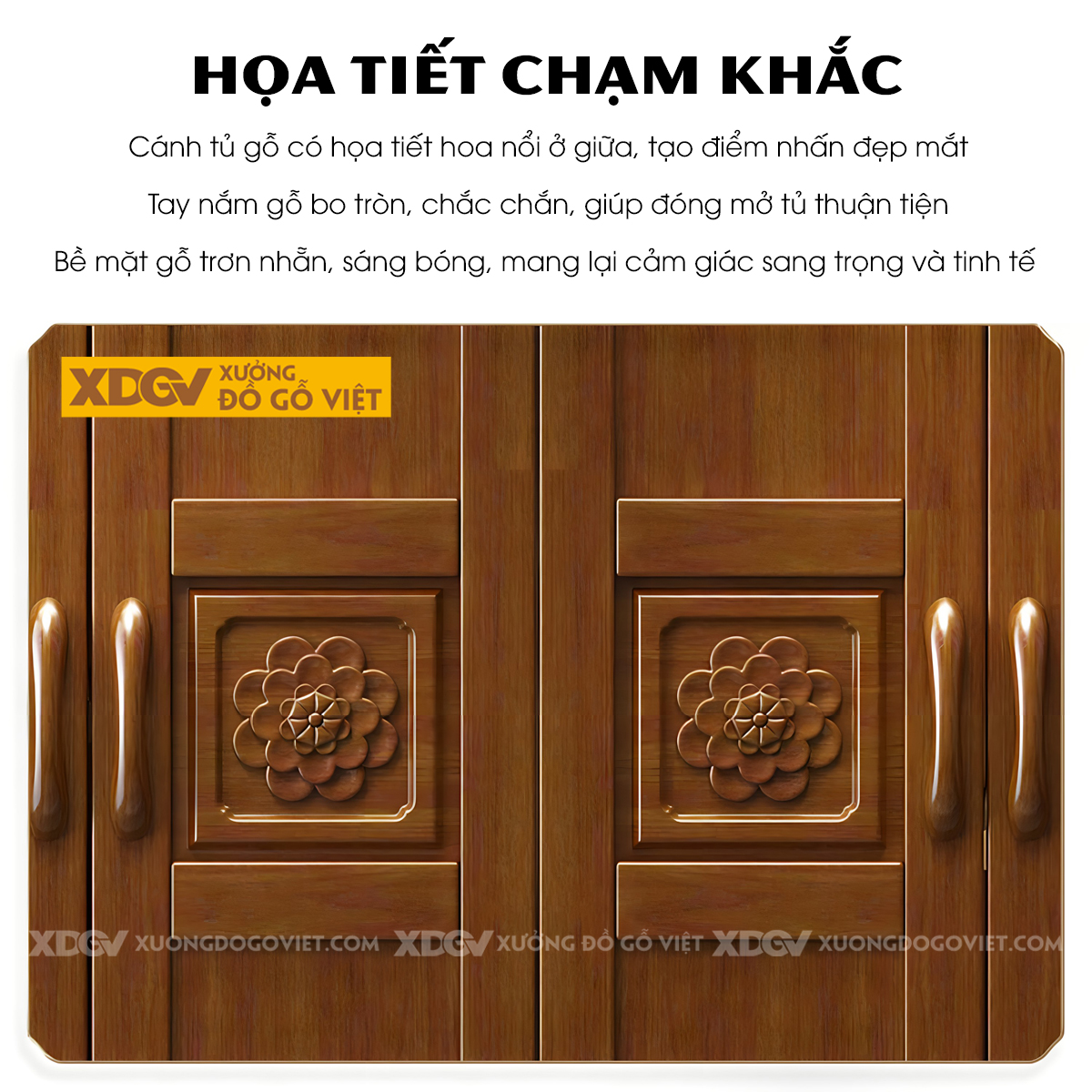 Tủ Áo Quần Gỗ Cao Su 6 Cánh Họa Tiết Hoa Trà My Nghệ Thuật