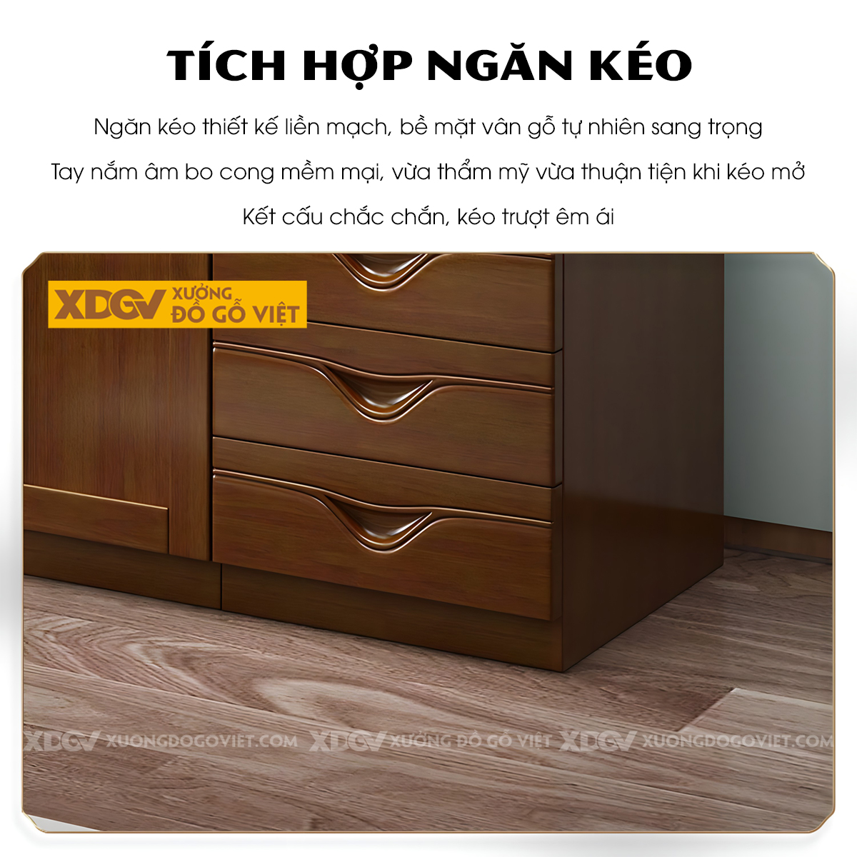 Tủ Áo Quần Gỗ Cao Su 6 Cánh Họa Tiết Hoa Trà My Nghệ Thuật