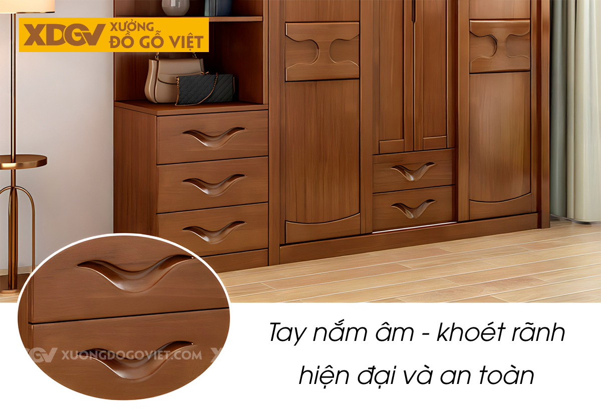 Tủ Áo Quần Gỗ Cao Su Hiện Đại Cửa Lùa Cánh Họa Tiết Chữ H